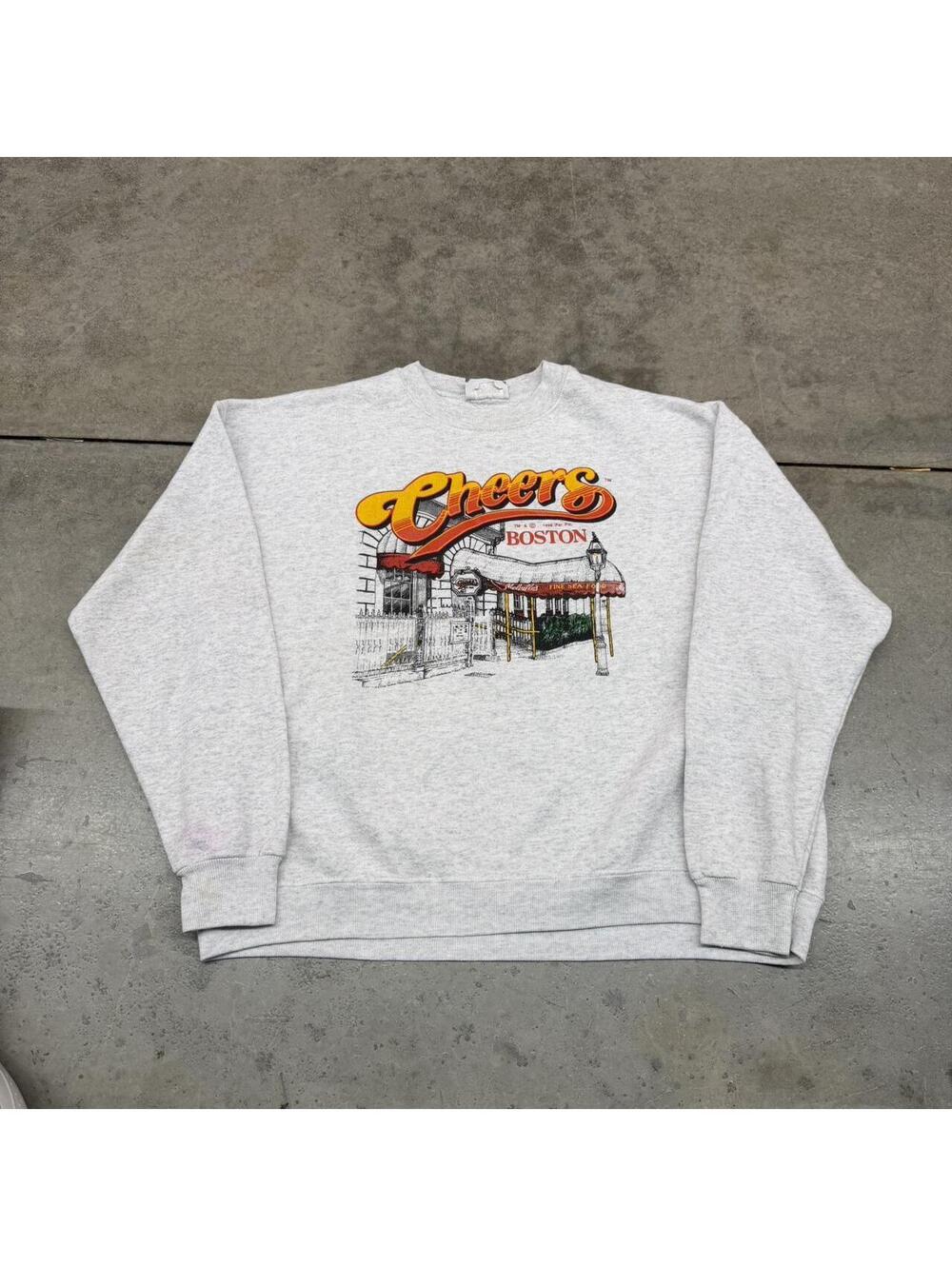 vintage cheers boston destination grey made in usa crewneck size xl HAS STAIN